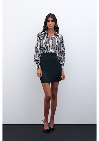 Sateen Gömlek Yaka Bluz - Siyah-135569 Siyah