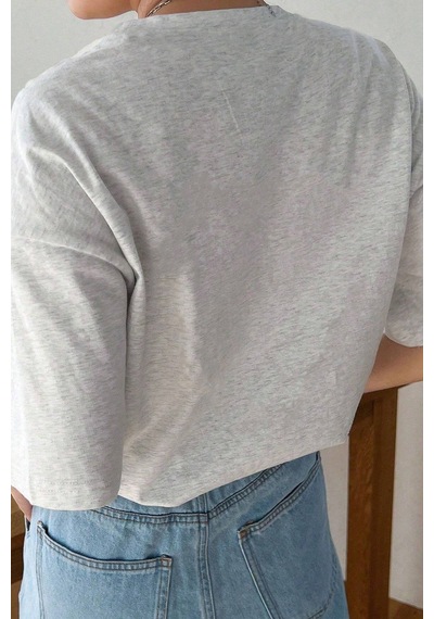 Unisex Classical Baskılı Oversize Tshirt Gri