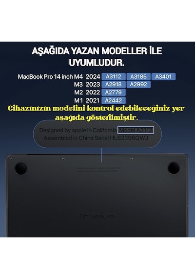 Apple Uyumlu MacBook Pro 14 İnç M4/pro/max A3401 A3112 A3185 Şeffaf Kılıf Koruyucu Parlak Kapak Simli