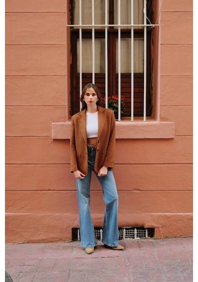 Kadın Kahverengi Süet Blazer Ceket