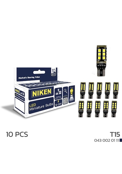 Nıken 12 - 24 Volt T10 Dipsiz Beyaz 15 Ledli Ampul Takımı - 10 Adet