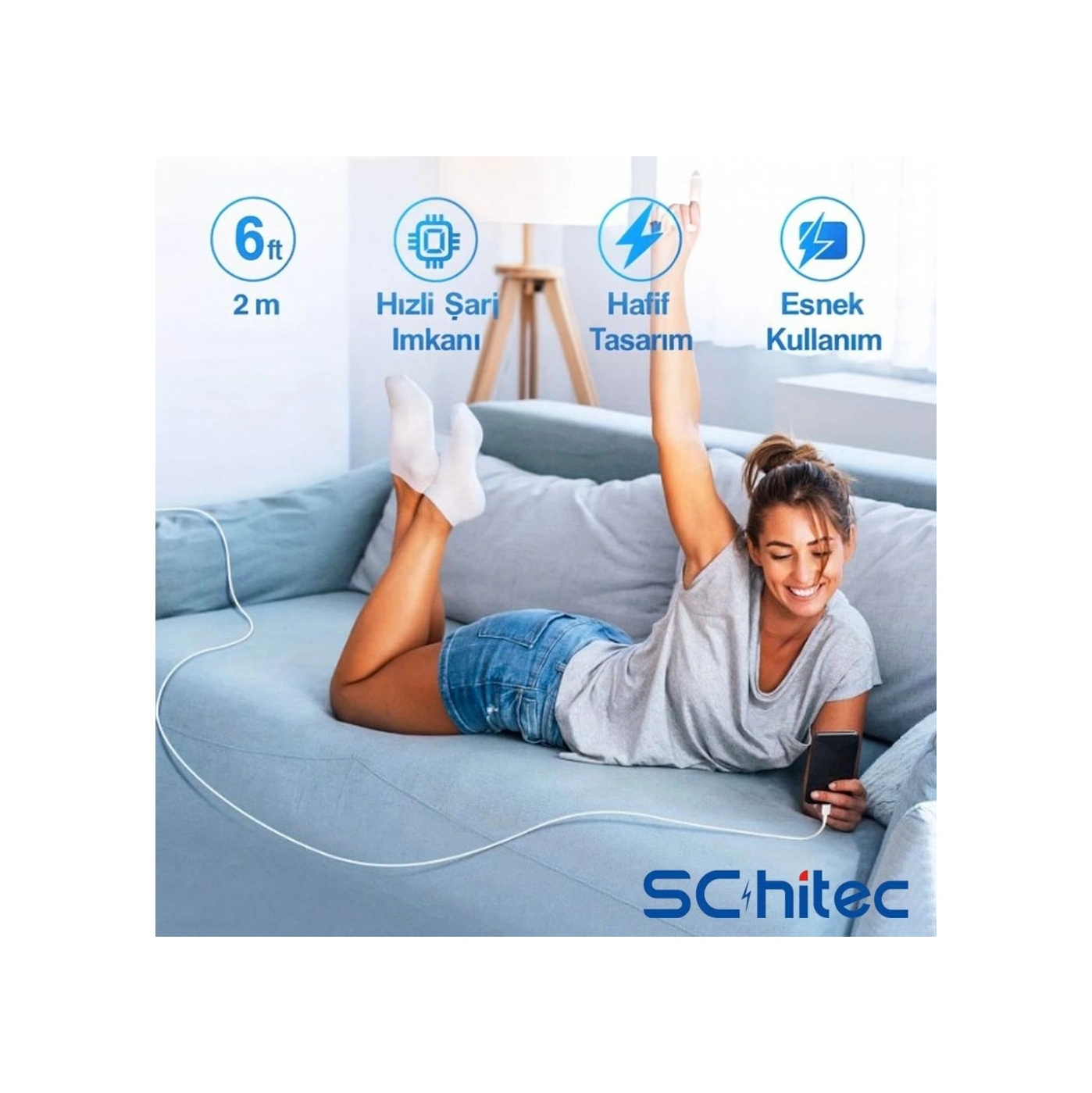 Schitec 6a 100w Type-c To Lightning Hızlı Data Ve Şarj Kablosu 2 Metre Beyaz Sx21