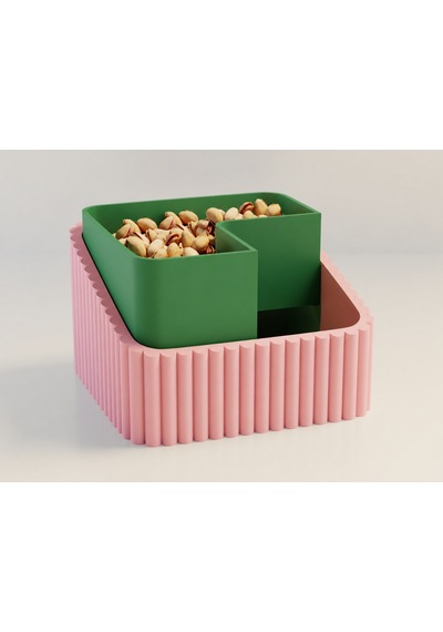3d Baskı Fıstık Kasesi - Çift Hazneli Kabuk Ayırıcı Sunum Kasesi - Pembe Yeşil Diğer