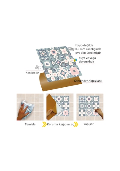 Tink KENDİNDEN YAPIŞKANLI YEŞİL-PEMBE PVC KARO 30X30 CM