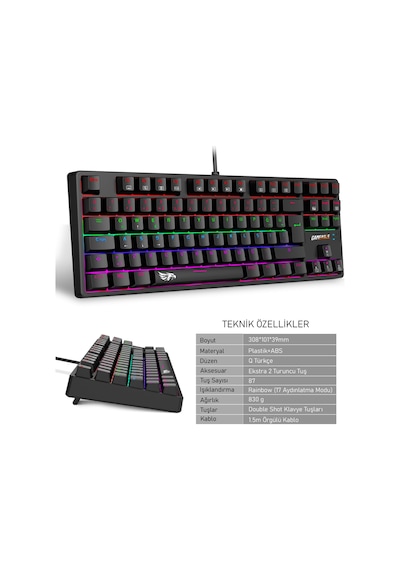 Fullflex Mekanik Klavye Gaming Klavye 87 Tuşlu Hot Swap Işıklı Türkçe Q Klavye Red Oyuncu Klavyesi