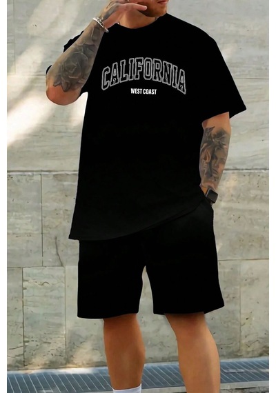 Uyguntarz Unisex California Baskılı Şort Takım Siyah
