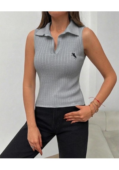 Luxetıque Açık Polo Yaka Triko Gri