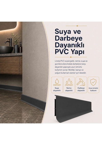Linela Suya Dayanıklı Pvc Süpürgelik 8 Cm - Antrasit - Lnl415