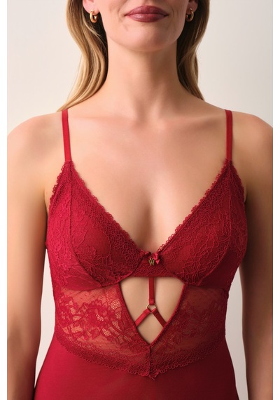 Suwen Passion Dantelli Kısa Gecelik St4451613102 Bordo