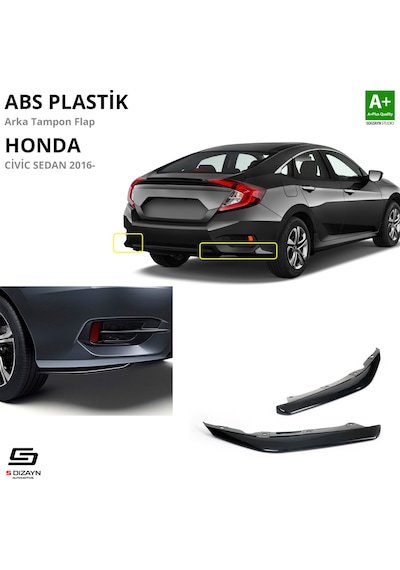 S-dizayn Honda Civic Fc5 Abs Plastik Arka Tampon Flap Parlak Siyah 2016-2021 A+kalite