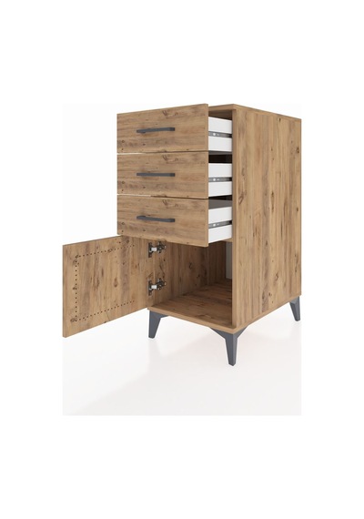 Kronos Komodin 3 Çekmeceli Tek Kapaklı 44x59x96 Çam-çam Çam