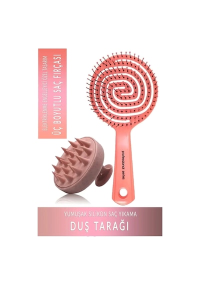 Pro Üç Boyutlu Oval Saç Fırçası Pembe Silikon Duş Masaj Tarağı Karışık