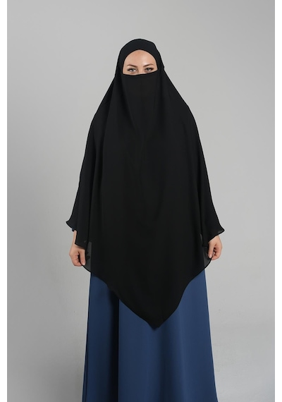 Hürrem Bone Siyah Pratik Hazır Geçmeli Tesettür Eşarp Krep Bağcıklı Sufle Hijab 2313 01 Siyah