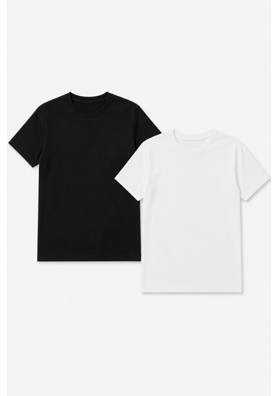 Bym Style Unisex Basic Bisiklet Yaka Kısa Kollu Siyah Beyaz 2 Li Tişört Seti Siyah - Beyaz