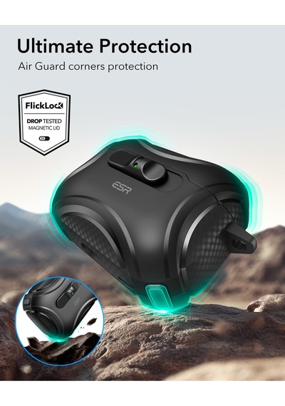 Apple AirPods Uyumlu Pro 3 2025 Cyber Flicklock Manyetik Kılıf Siyah