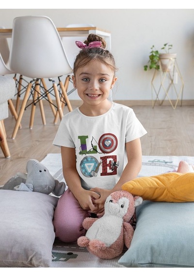 Sevbano Love Yazılı Avengers Tasarım Kahramanlar Baskılı Unisex Film Çocu Beyaz