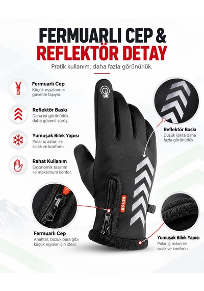 Assamoto Su Ve Rüzgar Geçirmez Softshell Unisex Siyah Renk Scooter, Bisiklet-motosiklet Eldiveni Dokunmatik Özellikli Kışlık Eldiven