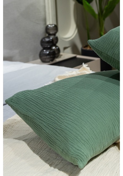 Haki Yeşili 4 Katlı Müslin Yastık Kılıfı 50x70cm 2adet