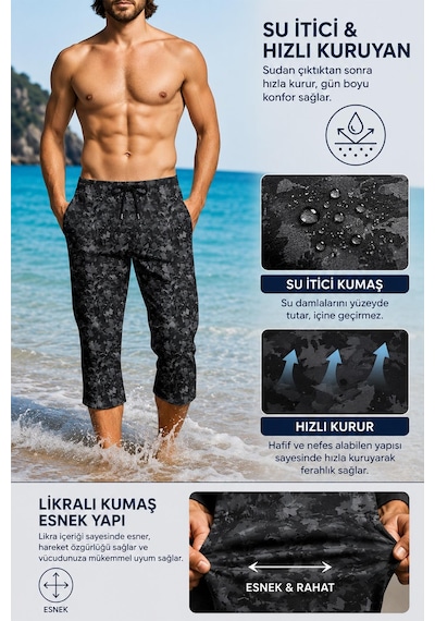 Miami Beach Diz Altı Uzun Model Su İtici Özellikli Likralı Esnek Kumaş Erkek Plaj Deniz Kapri Şort // 944-antra Füme Miami Beach Diz Altı Uzun Model Su İtici Özellikli Likralı Esnek Kumaş Erkek Plaj Deniz Kapri Şort // 944-antra Füme