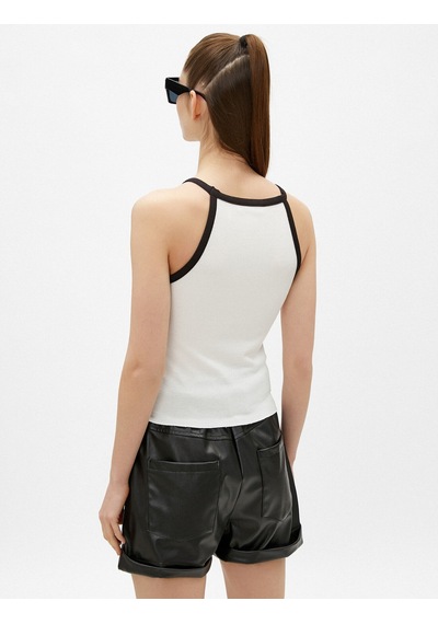 Koton Baskılı Atlet Halter Yaka Şerit Detaylı Fitilli Tanktop Kırık Beyaz 1yal38062ık Ekru