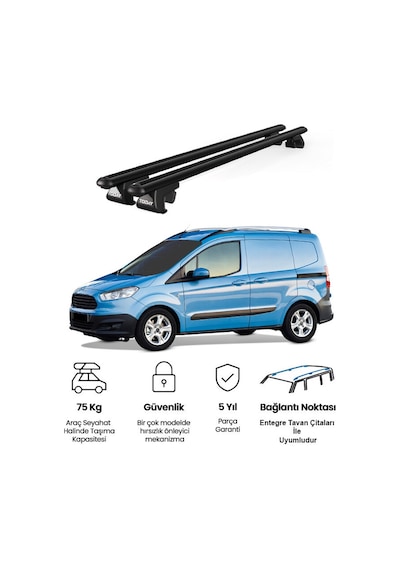 Venüs Ford Transit Courier 2014 Ve Sonrası Uyumlu Siyah Ara Atkı Port Bagaj Tavan Barı