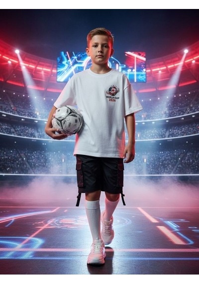 Zekids Erkek Çocuk World Cup 2026 Baskılı T-shirt-17252 Beyaz