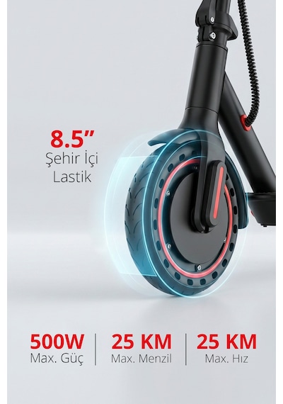5010-k 500w Elektrikli Scooter 36v 7.8ah Pil Led Aydınlatma Lcd Ekran Uygulama Destekli Katlanabilir Kırmızı