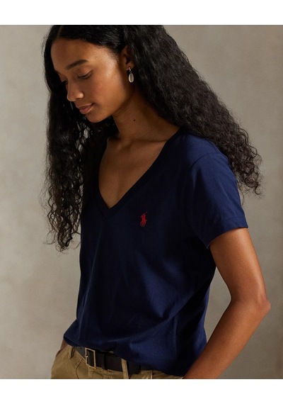 Polo Ralph Lauren Pamuklu Kadın V Yaka Tişört Lacivert