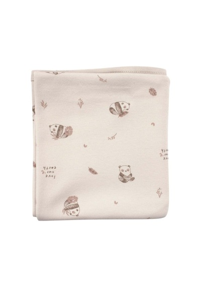 Unisex Bej Panda Desenli Organik Penye Battaniye Çok Renkli