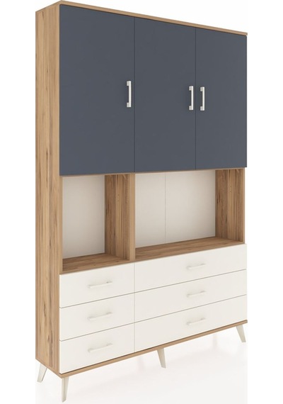 Arges Dolap 6 Raflı 6 Çekmeceli 3 Kapaklı 132x30x195 Çam-antr... Çam