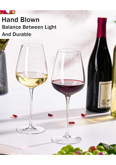 El Üfleme İtalyan Tarzı Kristal Bordo Şarap Kadehleri - Harika Hediye Paketi - Kırmızı Şarap Kadehleri Kurşunsuz Premium Kristal Şeffaf Cam - 56,68 Ml Set - 500,34 Ml Çok Renkli