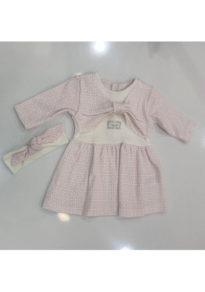 Lamato Baby Baskılı Pamuklu Bebe Kız Elbise Pembe