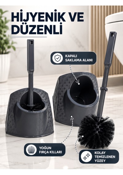 Beylini Tuvalet Klozet Fırçası Seti Wc Banyo Temizlik Fırçası Ve Kabı Antrasit