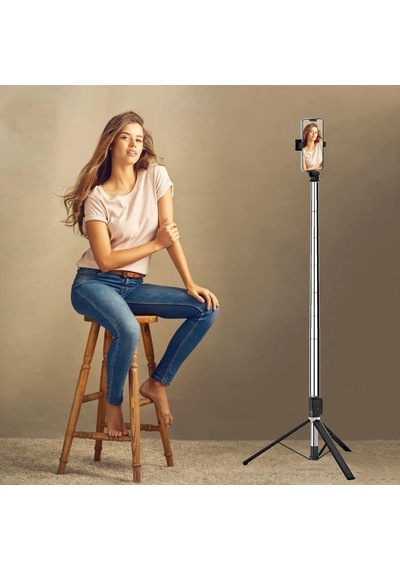 Bluetooth Kumandalı Telefon Tripodu Ayarlanabilir Yükseklikli Selfie Çubuğu, Masaüstü Ve Portatif Tasarım, Ev Genel
