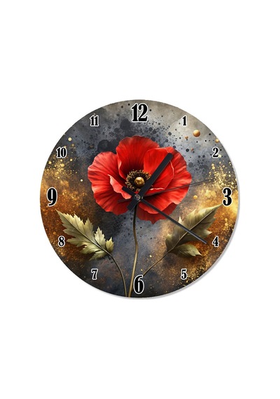 Kırmızı Gelincik Çiçeği Analog Duvar Saati Kırmızı