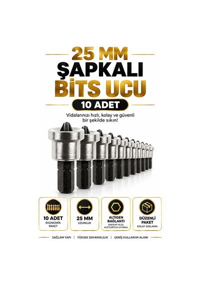 Bits Ucu Seti 10 Adet 25 Mm Ph2 Yıldız Vidalama Uçları
