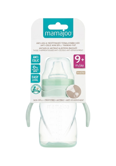 Mamajoo Kulplu Akıtmaz Eğitici Bardak Powder Green 270 ML & Anti-Kolik Yeşil