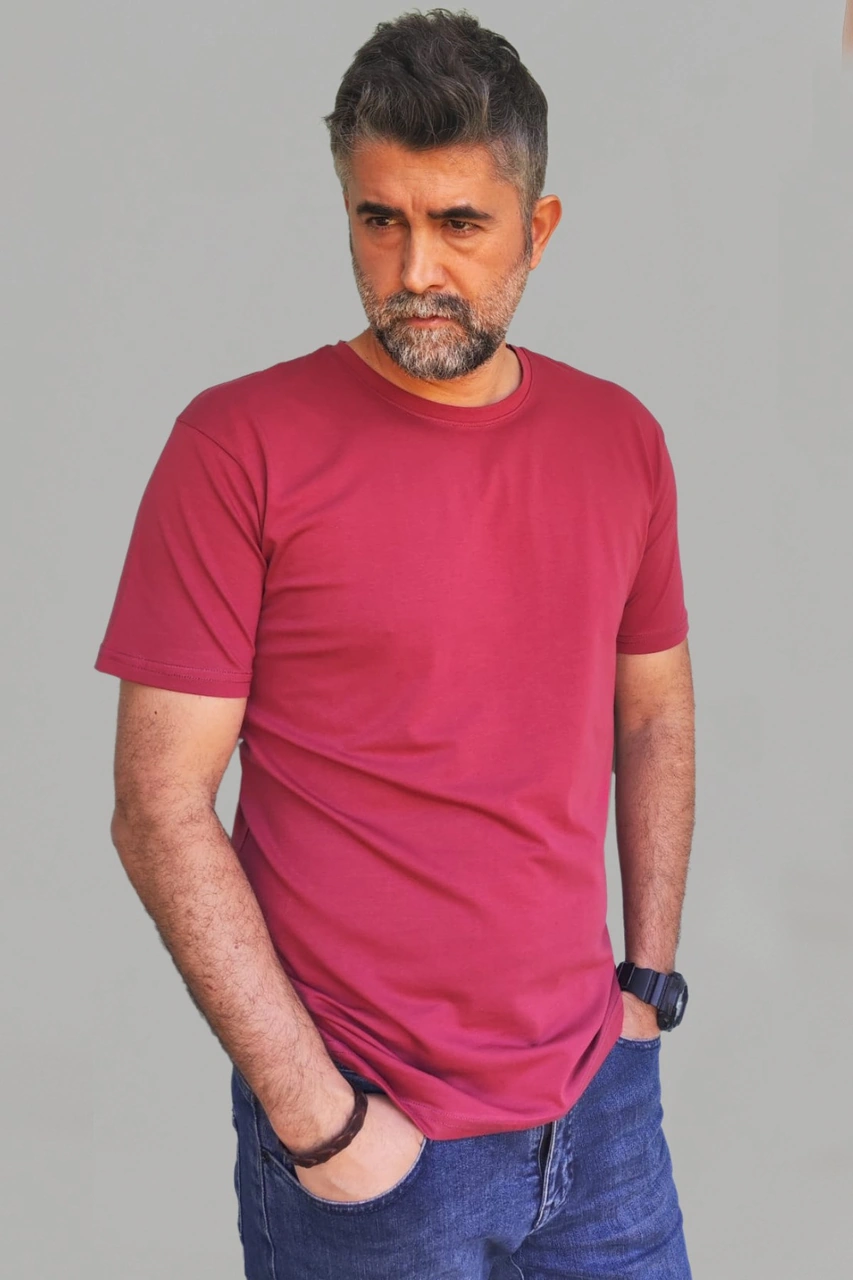 Vien&Karl Erkek Bordo Slim Fit Bisiklet Yaka Pamuk Elastan Basic Tişört Vk-erkektişört-tekli Bordo