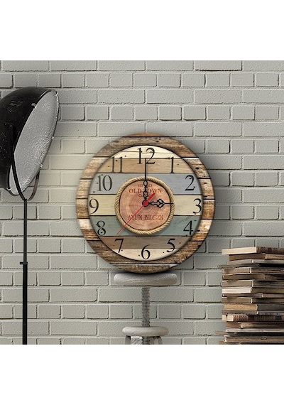 Kişiye Özel Old Town Tasarımlı Vintage Ahşap Duvar Saati 30 Cm. - 7 Çok Renkli