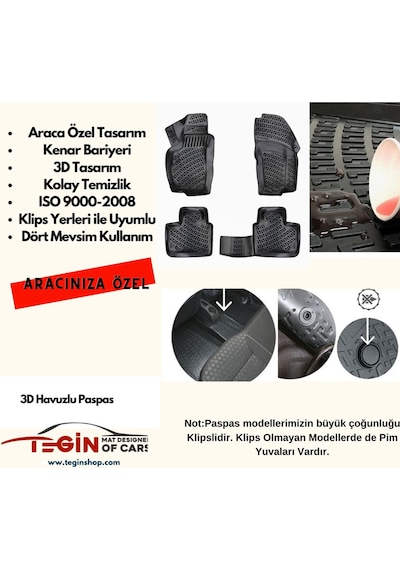 Peugeot Rifter Panelvan 2021 Geometrik Desenli 3d Havuzlu Oto Paspas Siyah