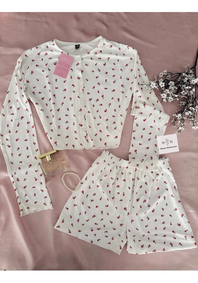 Mh Moony Homewears Arrow Crop Üst Şort Alt Pijama Takımı Ekrum
