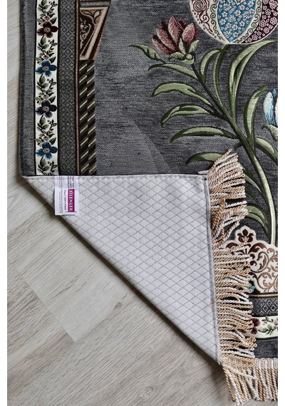 Lale Desenli Astarlı Lüks Seccade S1002 Gri Gri
