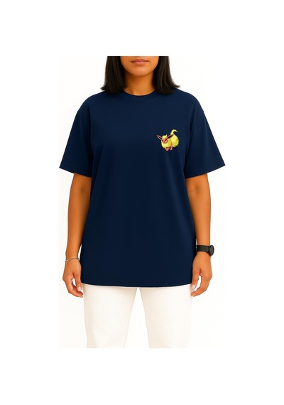 Bahriyeli Collection Oversize Flareon Cep Baskılı Unisex T-shirt Lacivert