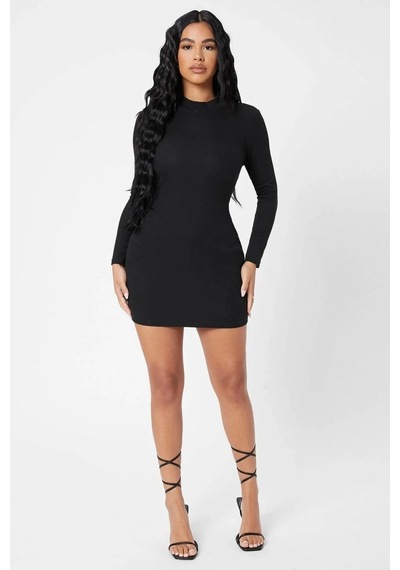 Najmaddin.com Beru Kadın Siyah Kaşkorse Balıkçı Yaka Uzun Kollu Bodycon Mini Elbise Premium Şık Stil