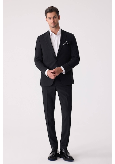 Erkek Siyah Slim Fit Torba Cep Çizgili Jogger Pantolonlu Sivri Ya