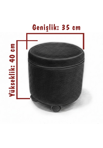 Tekerlekli Puf Tabure Siyah & Antrasit Gri Parlak Kumaş 35x40 Cm - Çocuk Odası Pufu, Makyaj Pufu, Mantar Puf Parlak Siyah