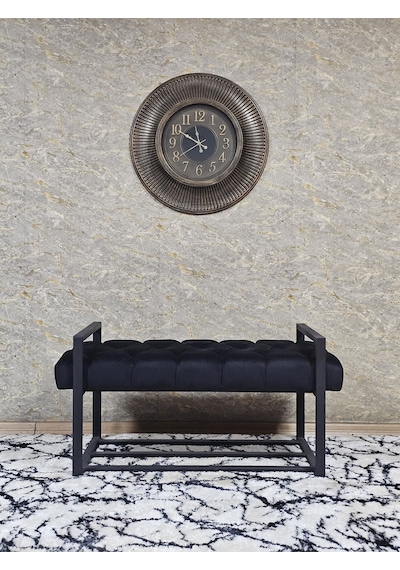 Zafir Siyah Boyalı Metal 80 Cm Puf Bench - Antre Puf - Hol Bench - Puf - Oturak - Bench Siyah