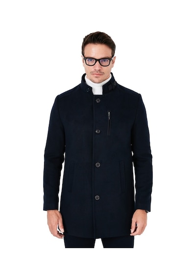 Buratti Slim Fit Düğmeli Dik Yaka Kaşe Erkek Kaban 5840099 Lacivert