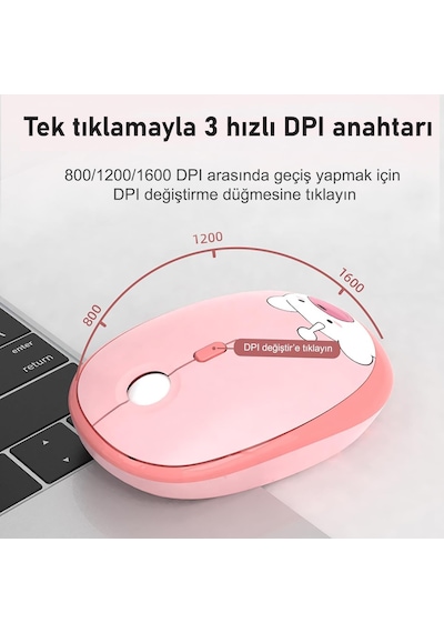 Mofii Ayıcık Desenli Kablosuz Renkli Yuvarlak Tuşlu Klavye Mouse Set-al4258 Pembe Diğer