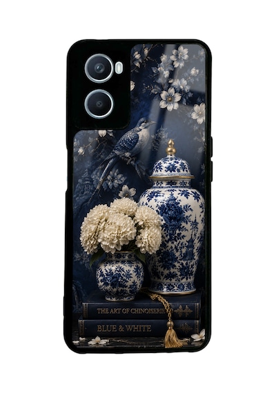 Oppo A96 Chinoiserie Blue Bloom Tasarımlı Glossy Telefon Kılıfı